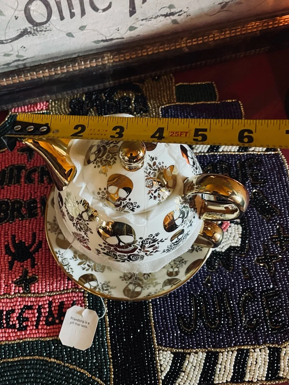 PARK CHATEAU NWT Golden Skulls Tea For One Compact Porcelain Teapot Set